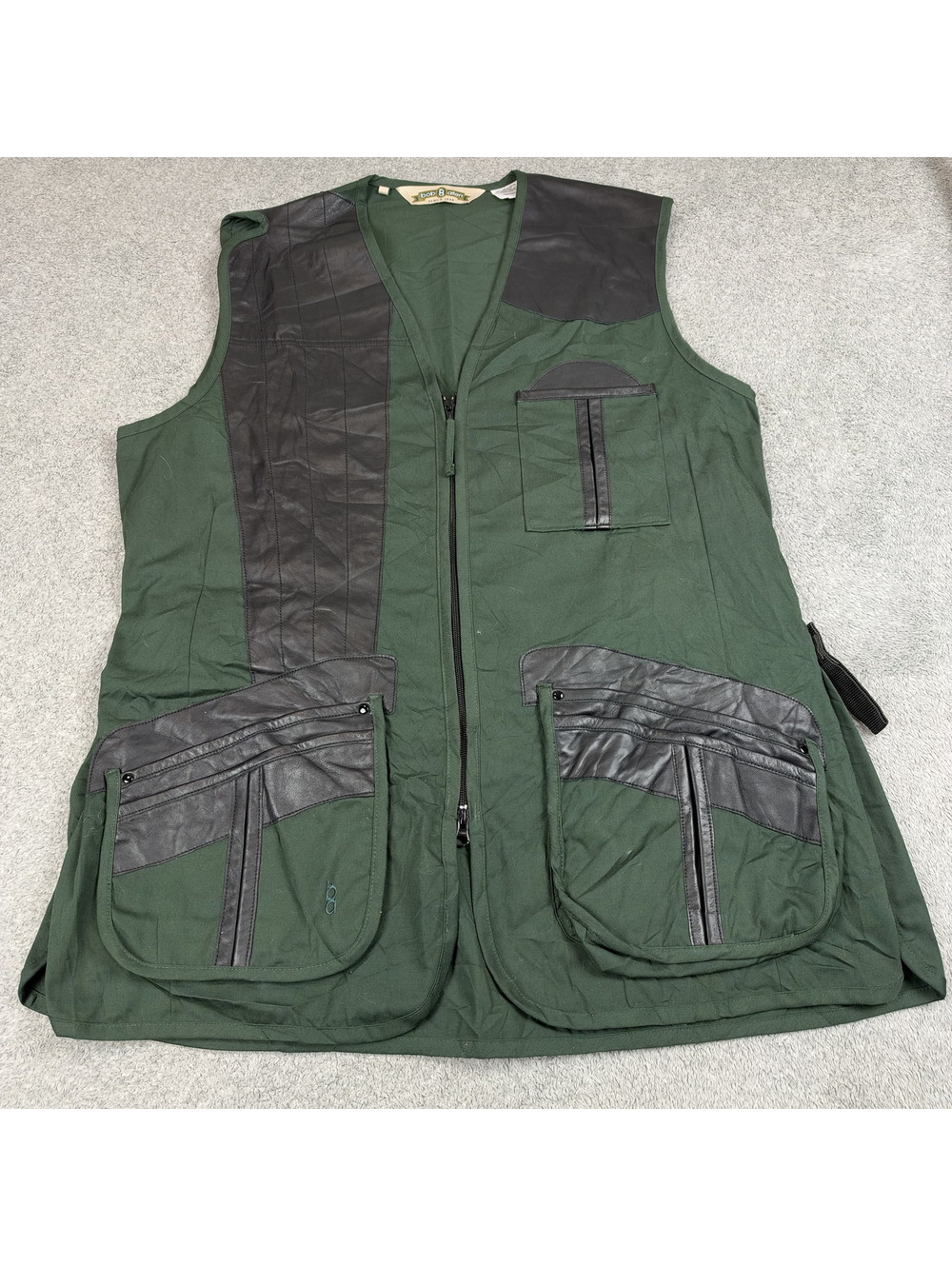 Bob Allen hunting vest XL green leather trim full zip